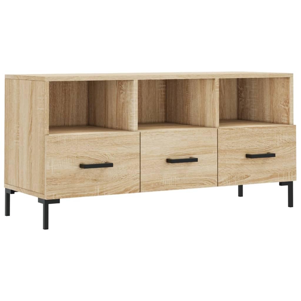 TV-Schrank Sonoma-Eiche 102x36x50 cm, robuster Holzwerkstoff Media-Center mit 3 Fächern und 3 Schubladen, modernes Wohnzimmer Entertainment-Möbel