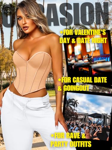 Image of ChiaoLezhee Heart Corset Top For Women, Sexy Concert Outfits Going Out, Strapless Crop Top, Overbust Bustier