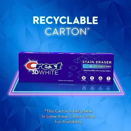 Image of Crest 3D White Stain Eraser Teeth Whitening Toothpaste, ICY Clean Mint, 3.1 oz, Pack of 2