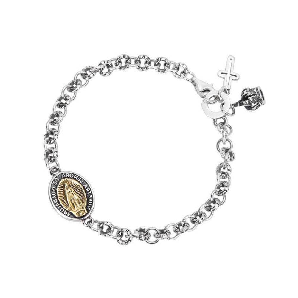 Bracciale S925 in Argento Sterling con Croce Iris e Corona Mary, Bracciale per Uomo e Donna, Gioielli Personalizzati con Carta di Moda