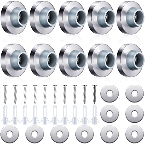 Pangda Concave Wall Door Bumper Stop Silver Stainless Steel Wall Door Bumper with 1-1-8 Inch Gray Round Rubber Protector Stops(Silver,10 Pieces)