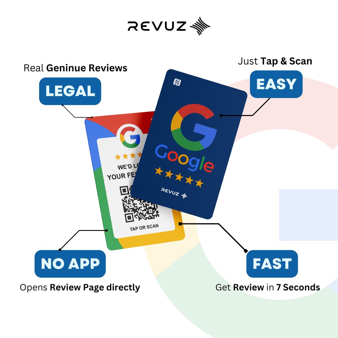 REVUZ | Review Card with QR Code and NFC Chip | Tap or Scan | Zero Hassle Self Setup (BLUE) 1