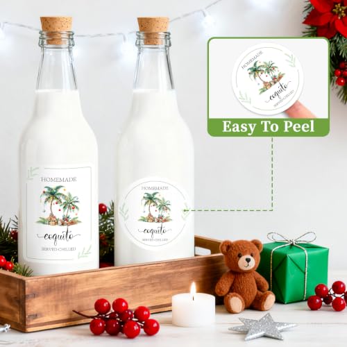 Image of 100 Pcs Christmas Coquito Labels for Bottles Set Includes 50-2.36 inch & 50-2.3x3.1 inch Coquito Stickers for Xmas Holiday Bottle Party Supply