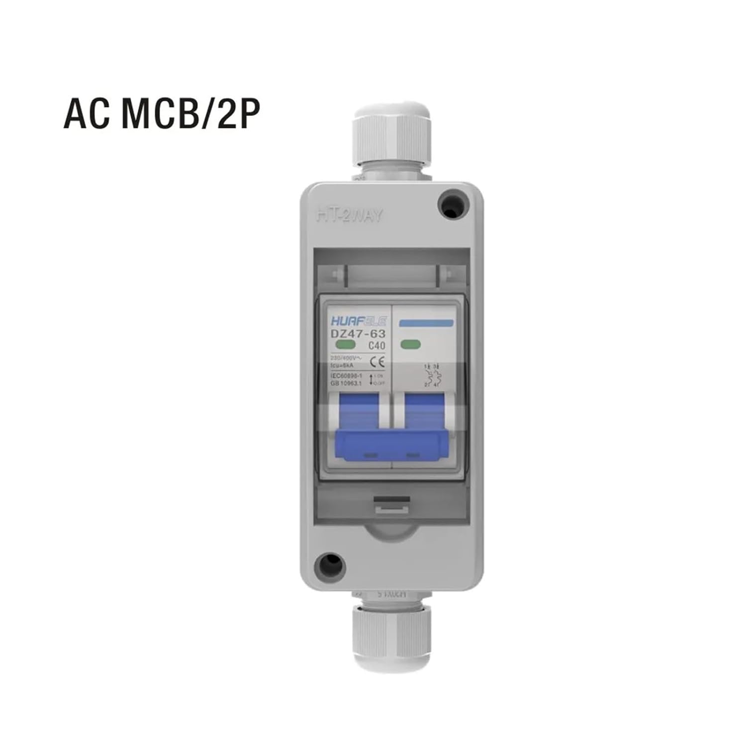 HT-2 Waterproof IP65 Installation Distribution Box with Disconnect Switch 2P 32A 63A DC/AC MCB Combination Circuit Breaker(HT-2 AC 2P MCB,32A)