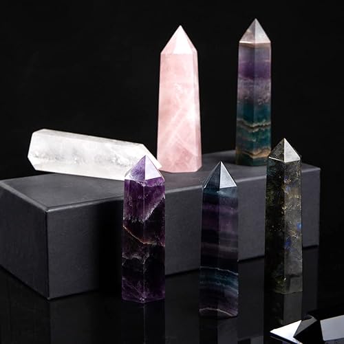 Miniatura 7 de CASMON Torre de cristal de amatista de 3.2 a 3.5 pulgadas, varita de punto de cristal curativo de 6 prismas naturales de lepidolita natural con caja