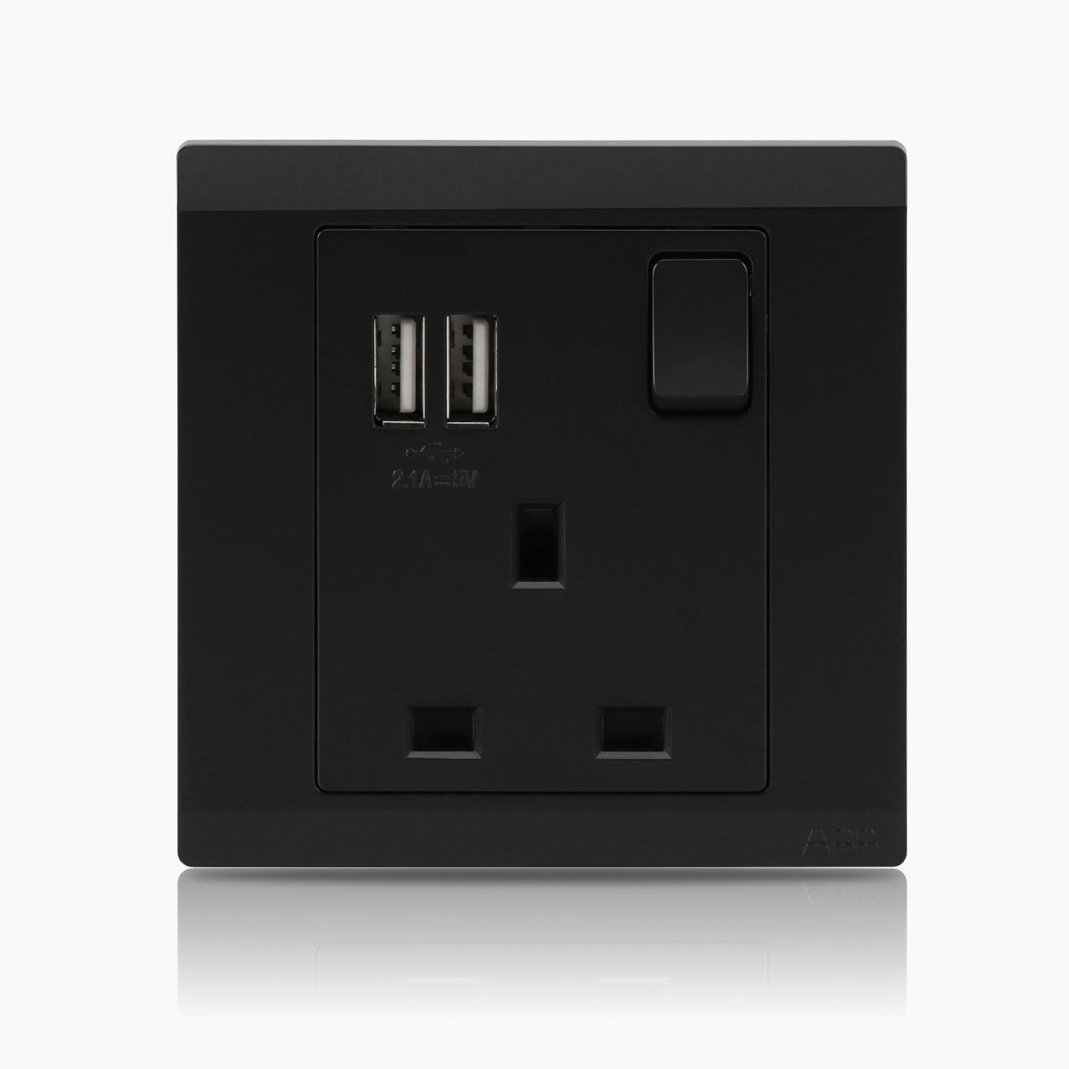 ABB Inora 1 Gang Switched 13A USB Plug Socket • Premium 13amp Plug Socket • Double Pole • Black • USB Port • Safe, Reliable