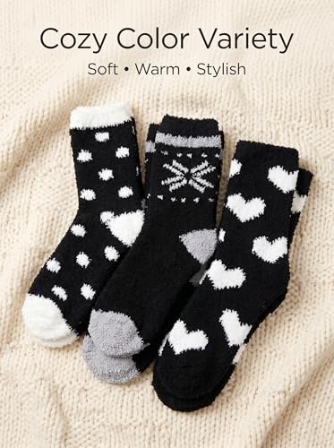 Image of Tipi Toe Womens Fuzzy Crew Socks with Anti Slip Grips Warm Cozy Fluffy Winter Slipper Socks Non Skid Home Socks for Women