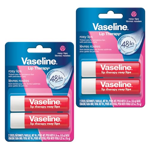 Vaseline Lip Therapy Care Rosy, Fast-Acting Nourishment, Ideal for Chapped, Dry, Cracked, or Damaged Lips, Lip Balm, 2-Pack of 2, 0.16 Oz Each, 4 Lip Balms