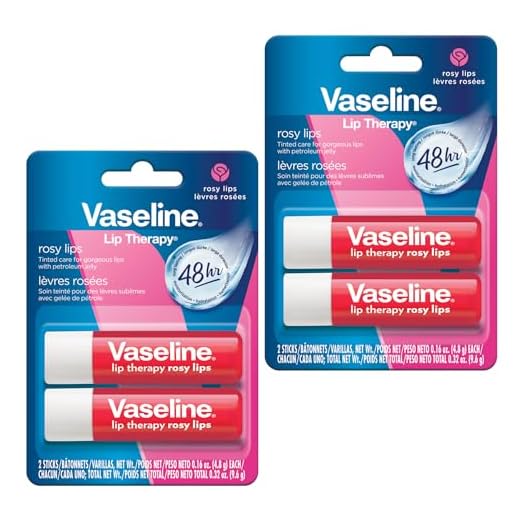 Vaseline Lip Therapy Care Rosy, Fast-Acting Nourishment, Ideal for Chapped, Dry, Cracked, or Damaged Lips, Lip Balm, 2-Pack of 2, 0.16 Oz Each, 4 Lip Balms