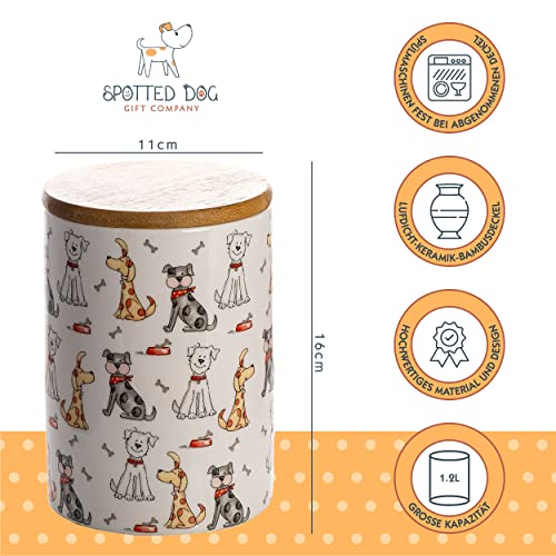 SPOTTED DOG GIFT COMPANY Vorratsdosen Keramik mit Deckel Luftdicht - 3 Vorratsbehälter vielseitig Aufbewahrungdose für Mehl Kaffee Tee Leckerli Zucker Dose, Kapazität je 1.2 Liter, Hunde Motiv
