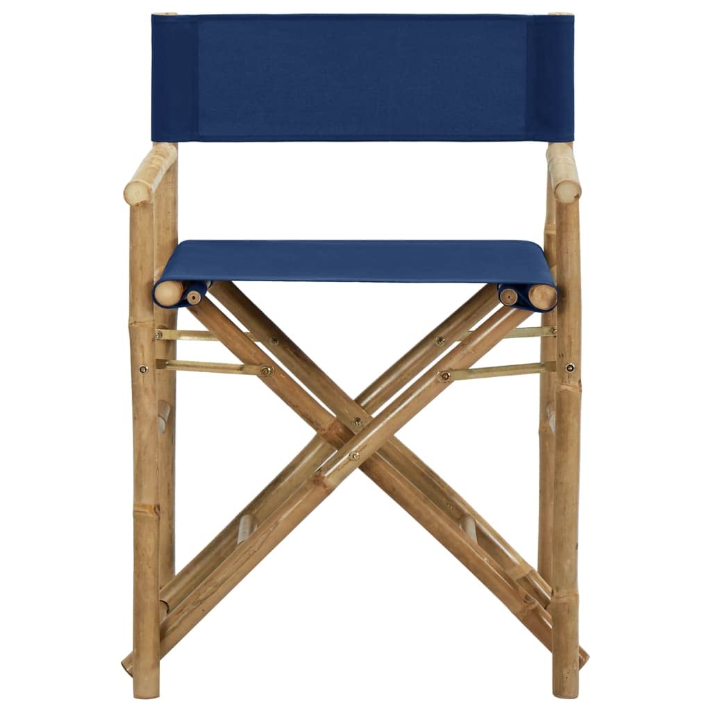 SKM Folding Director's Chairs 2 pcs Blue Bamboo and Fabric (Weight-33KG)