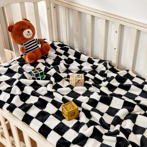 Image of Yurhap Checkered Baby Blanket Fleece Baby Blankets for Boys Girls, Ultra Soft Cozy Fluffy Infant Toddler Newborn Receiving Blankets for Crib Stroller, 30''x40'', Black