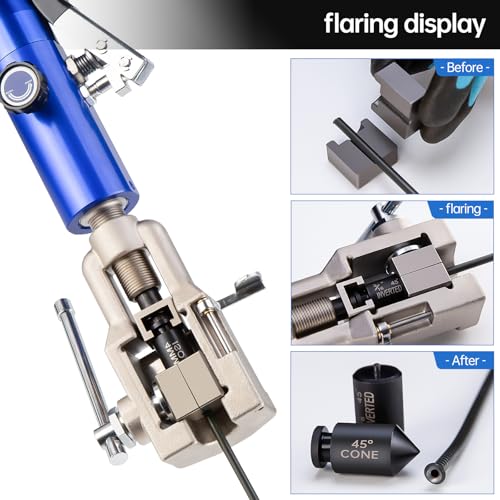 Hydraulic Flaring Tool Kits, 45° Double Flaring Tools, Brake Repair Brake Flaring Tool for 3/16"-1/2",Brake Flare Tool with Tube Cutter, 33PCS Flaring Dies for Copper Line, Steel Pipe and GM Reparing