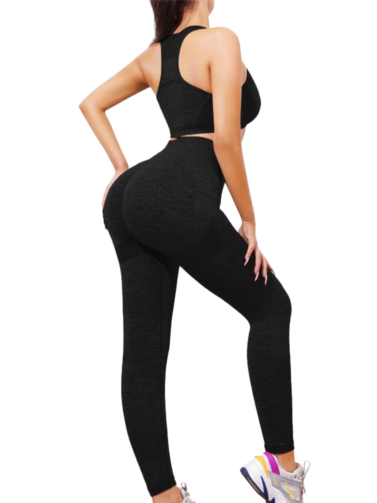 SHEKINI Ensemble Femme Sportswear Tenue de Sport Survetement Femmes Yoga Brassiere Soutien Gorge sans Armature +Leggings 2PCS Survêtement Gym Fitness Activewear