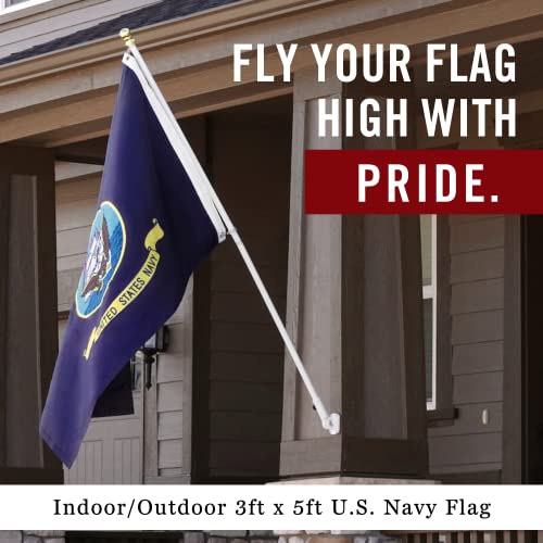 Navy Flag 3X5 Ft | Heavy Duty Us Navy Flag | Quadruple Stitched Fly End | Durable High-Performance 210D Nylon For High Winds | Eagle Ship & Anchor | Brass Grommets #TOP1