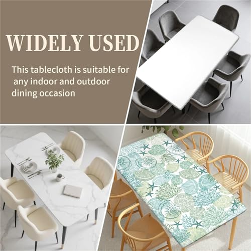 Yesad Rectangle Table Cloth, Elastic Waterproof Fitted Tablecloths Fits Rectangle 6ft Tables for Camping, Indoor and Outdoor, 30"x72", Green Coral by Yesad - Used condition - Image 5