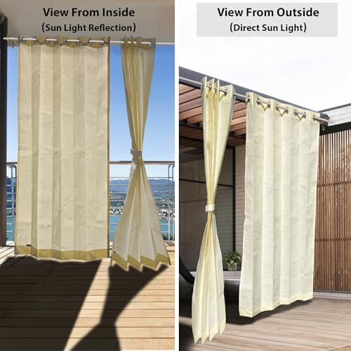 Image of HIPPO Heavy Duty Waterproof Outdoor Curtain 260 GSM - HDPE Coated Light Filtering Curtain for Lawn, Garden, Patio, Balcony & Hotel Outdoor Areas (4 Feet X 9 Feet, 2IN1 Ivory-Glow, 2 PC)