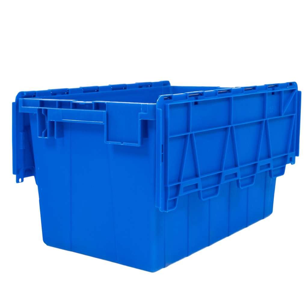 MEGA-M Pojemnik Kurierski Transportowy Gniazdowy 60 × 40 × 36 cm | Zamykany z Pokrywą, Nośność 20 kg, Sztaplowany, Plastikowy, Niebieski