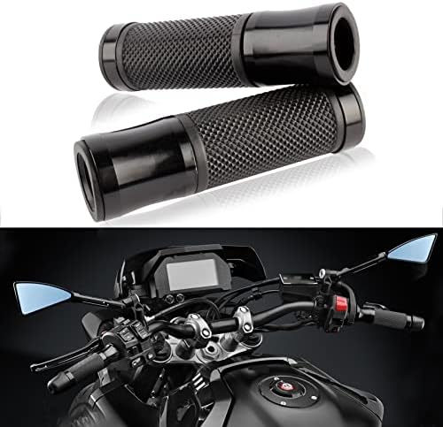 Pair of 7/8" 22mm Motorcycle CNC Aluminum Rubber Gel Hand Grips Handlebar for Sports Bike Chopper Cruiser Bike