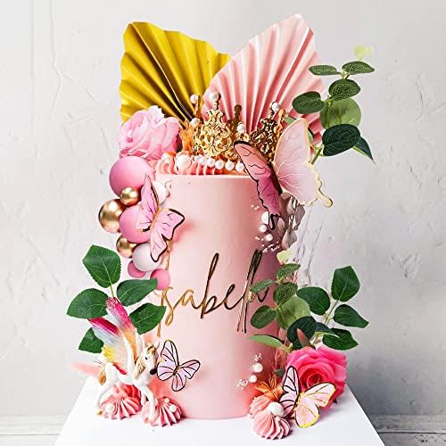 JeVenis Pink Balls Cake Decoration Baby Shower Cake decoration Butterfly Cake Decoration Rose Cake decoration Boho Cake Decoration Palm Leaves Cake Decoration