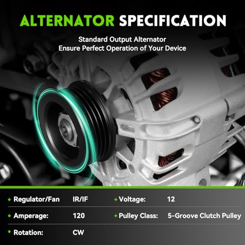 Image of 120Amp New Alternator Replacement for L4 2.4L Chevrolet Chevy Equinox 2010-2017, GMC Terrain 2010-2017, Buick Regal 2012 2015-2017 12V, 5-Groove Pulley, Replace# 13500315, 13588328, 11459N