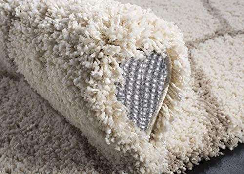 Image of Moroccan Design Microfiber Hand Woven Shaggy Carpet Collection with 2 inch Pile Height Carpet for Living Room Size 12x18 feet coular Ivory /Beige