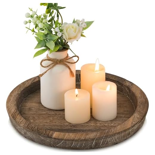 Hanobe Candle Plate Holder Tray: Round Wood Decorative Candle Plate Decor Farmhouse Table Centerpiece Rustic Wood Tealight Pillar Trays for Christmas Wedding Halloween Home Decor