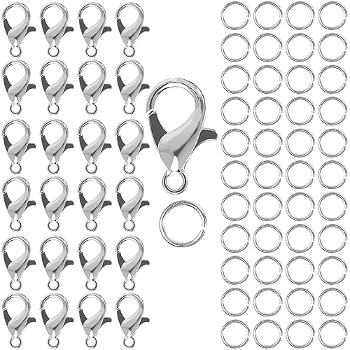 50-Piezas-Cierre-De-Mosqueton-100-Piezas-Anillas-Abiertas-cierre-pulsera-enganches-para-pulseras-para-hacer-llaveros-para-DIY-Llaves-ColgantesPlata