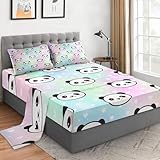WeCozy 3 Pieces Twin Size Bed Sheet Sets with Pillowcases, Rainbow Panda Bamboo Soft Microfiber Bedding for Kids and Adults, Flat, Fitted Sheet for Bedroom Bed Decor