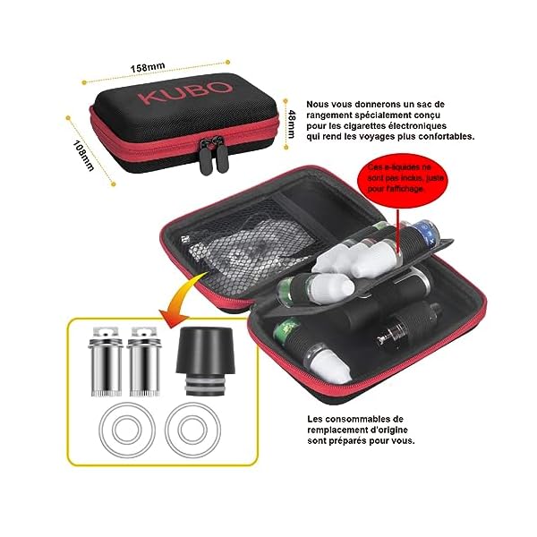 KUBO LZ80W Kit de Cigarette Électronique – Vape Ajustable 80W, Écran LED, Batterie 2000mAh, Atomiseur Antifuite 0.5Ω/2ml – Certifié TPD/CE/RoHS (Sans E-liquide, Sans Nicotine, Noir)