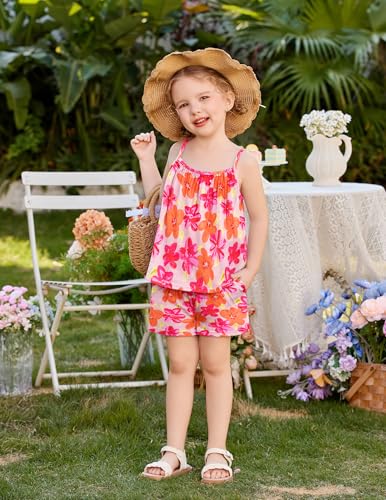Image of Arshiner Toddler Kids Summer Clothes 2 Piece Tank Top and Shorts Set | Girl Summer Clothes 2 Piece Loose Spaghetti Strap Tank Top and Short Set Kids Clothing Sets with Pockets