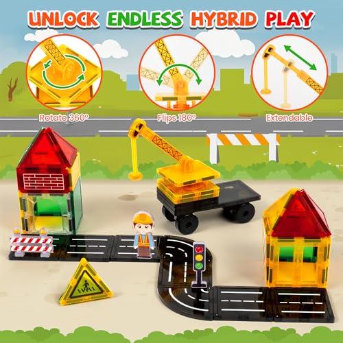cossy Magnetic Tiles, Magnet Tiles, Magnetic Tiles for Kids Ages 4-8, STEM Toys, Magnet Blocks for Boys and Girls, Creative Building Toys, Engineering and Building Set - Image 2