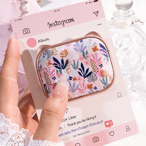 Image of for AirPods Pro 2 Case with Cleaning Kit, Cute Cat Ear Print Design & Cute Buckle for Girls, Phone Holder & Top Safe Lock Buckle Design for AirPods Pro 2nd /1st Gen case, Rose Gold Leaves