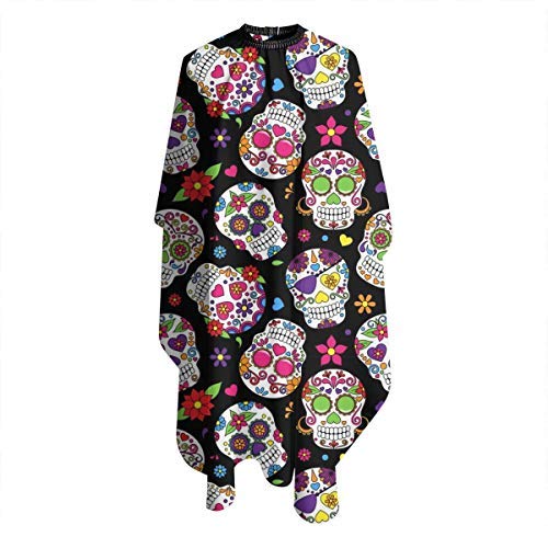 Professional Salon Cape with Telescopic Buckle Sugar Skull and Flowers Hair Cutting Apron Barber Hairdressing Capes Wrap