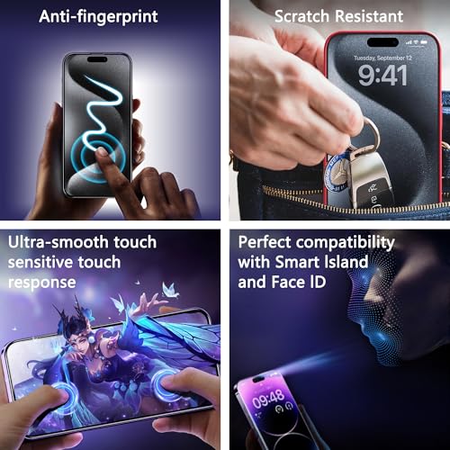 Image of 2-Pack Privacy Screen Protector for iPhone 16E /iPhone 14 /iPhone 13 Pro /iPhone 13 6.1-Inch, Auto Dust Removal, No Bubbles,Anti-Spy Tempered Glass Film, Easy Installation
