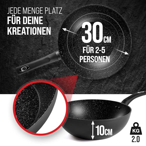 Foto von Oakfire 30cm Wokpfanne mit Deckel Antihaft Beschichtung | Wok Pfanne hoher Rand Induktion geeignet | StoneElement | Non-Stick