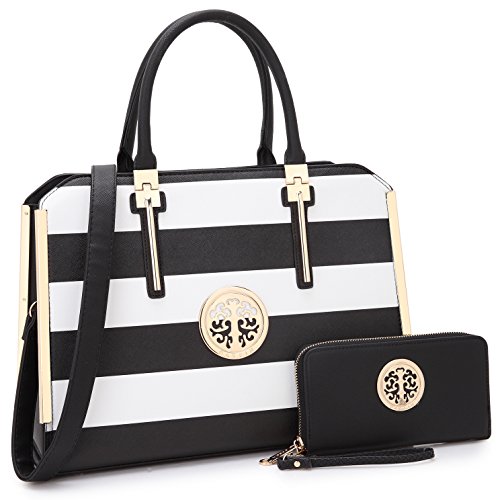 Women Purses and Handbags Stylish Ladies Medium Designer Briefcase Satchel Shoulder Bag Cute Tote (7555-Black/White-1)