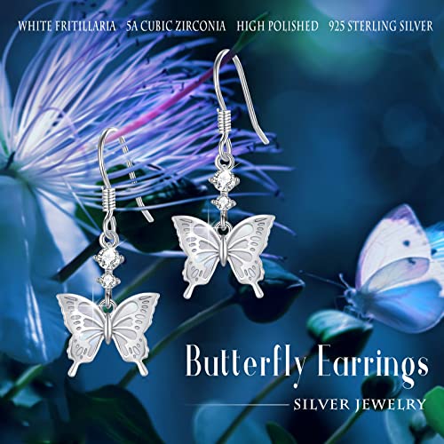 Butterfly Earrings,Sterling Silver Tiny Butterfly Dangle Earrings For Women Shell Butterfly Drop Earrings Dainty Hypoallergenic Butterfly Wings Drop Earrings For Sensitive Ears #TOP1