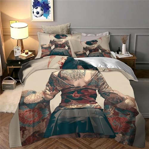 Housse de Couette Fermeture Éclair Parure de Lit Impression 3D Japon