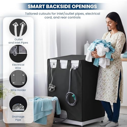 Image of Waterproof & Dustproof Front Load Washing Machine Cover Compatible for LG 12kg (FHD1208STB) | UV-Protective Washing Machine Cover | Anti-Slip Polyester | Easy to Clean & Zipper (Black)
