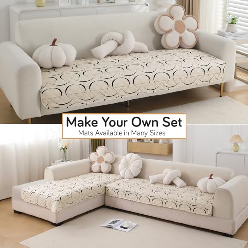 Image of HOKIPO 'Elira Series' Water Repellent + Waterproof Quilted Sofa Mats | Make Your Own Sofa Cover Set | Length 180cm - Natural Beige Abstract Art (AR-5249-C4)