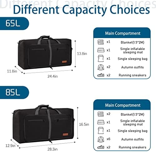 CANWAY 65L Travel Duffle Bag Foldable Overnight Bag with Shoes Compartment Weekender Bag Unisex Tear-resistant Duffel Airplane Carry On Bag Black 2 CANWAY 65L Travel Duffle Bag Foldable Overnight Bag with Shoes Compartment Weekender Bag Unisex Tear-resistant Duffel Airplane Carry On Bag Black