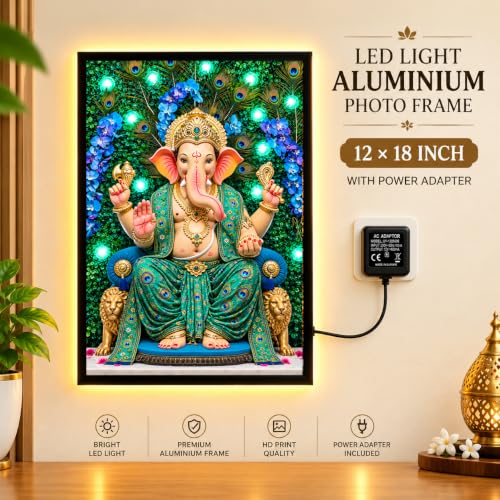 Image of LED Light Frame with Ganesha Design, 12x18 inch