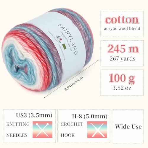 Image of Aeelike Gradient Yarn for Crocheting, 3 Skeins Cake Yarns 100g (3.52 oz) 245m (267 Yards) # 3 Light Weight - Super Soft Ombre Fairyland Yarns for Making Colorful Crafts, Red Blue Gradient