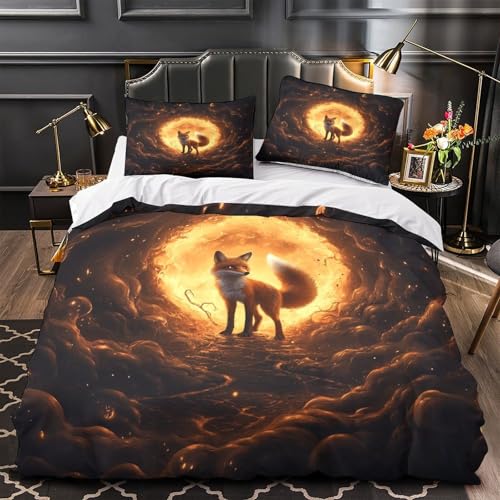 Housse de couette 260x220 renard 3D avec 2 taies d'oreiller en microfibre pour lit Super King - 2