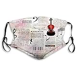  Altes Zeitungsdekor, Klassische Musik Themeninstrumente Klavier Violine Noten Symbole, Rubin Hellrosa Schwarz Weicher, haltbarer Mundschutz zum Schutz vor Aschepollen,20x15cm