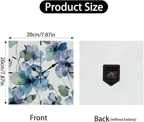 Miniatura 2 de Watercolor Blue Flower Blooming Analog Clock Small Clocks Battery Operated Square Clock Battery Operated Clocks Garage for Kitchen Bathroom Bedroom
