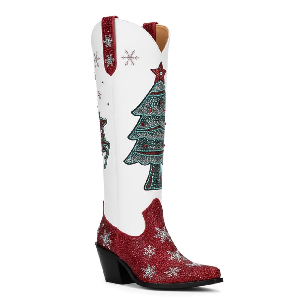 SO SIMPOK Stylish Womens Knee-High Western Boots - Comfortable Slip-On Suede Look with Chunky Heel and Sparkling Details