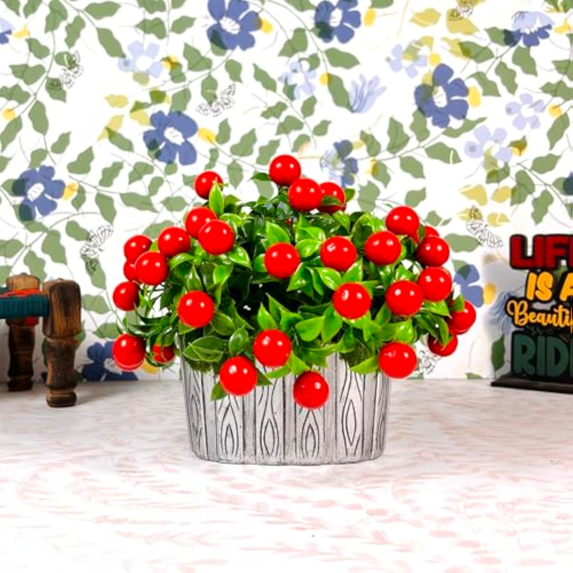 Artificial Cherry Flowers Bunch in Tub Pot