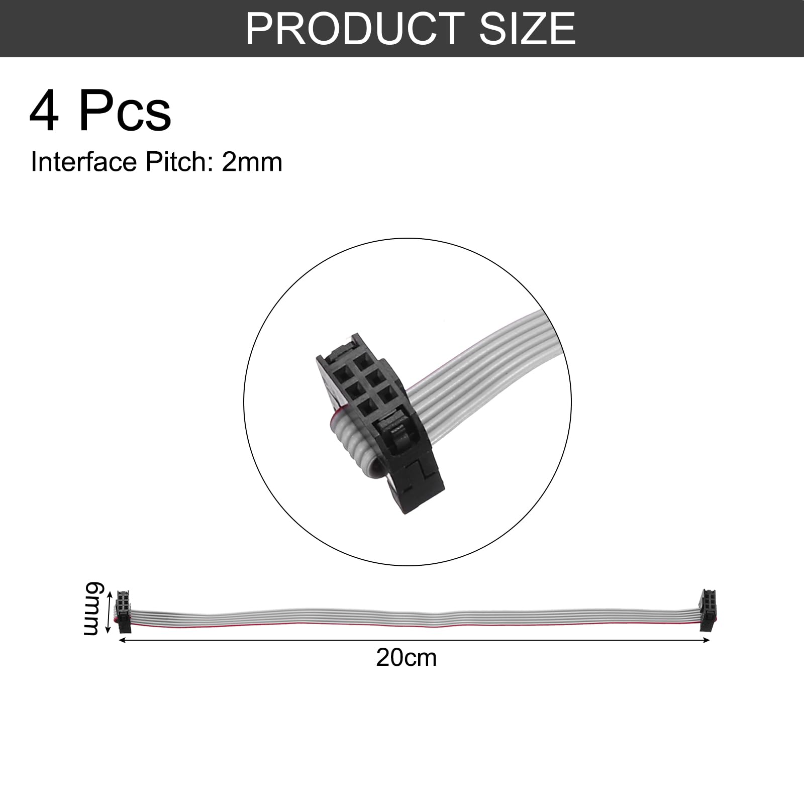 sourcing map 4 cavi a nastro piatti IDC, passo 2 mm, larghezza 6 mm, lunghezza 20 cm, 6 pin FC a FC, per PC, display LED